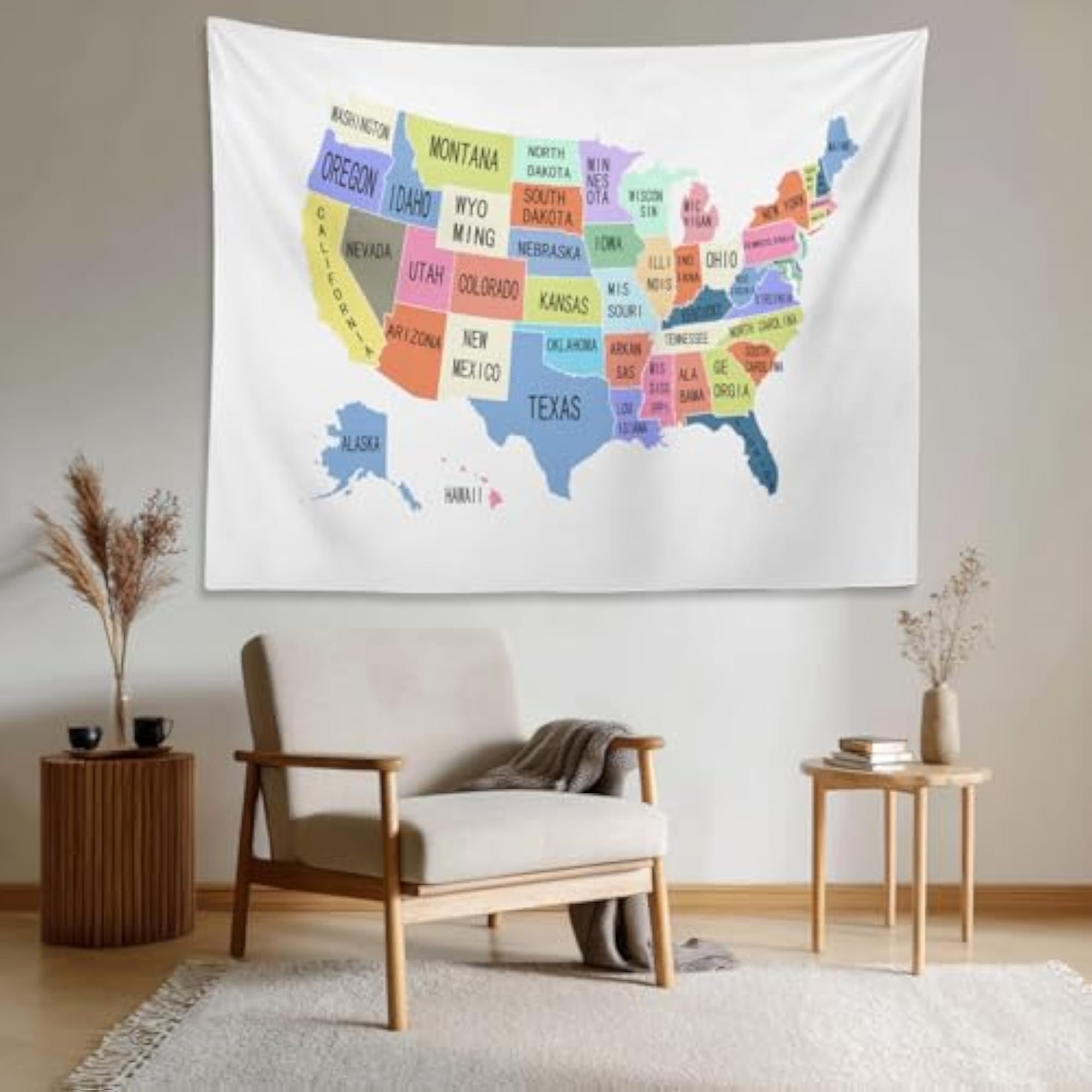USA Map Wall Tapestry, Geographical Wall Hanging