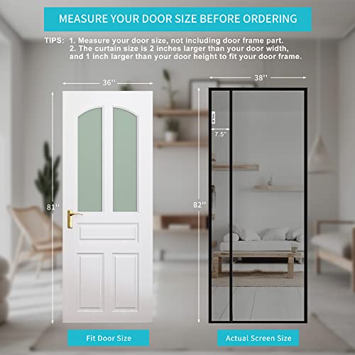 Innotree Upgraded Fiberglass Magnetic Screen Door With 34 Magnets Heavy Duty Mesh Curtain, Screen Mesh Size 38"X82", Hands Free Dogs Cats Pet Friendly Door Screen, Black #TOP2