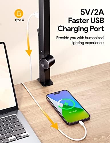 LED Desk Lamp, Eye-Caring Three Light Source Desk Light with Clamp, 1000 Lumens 4 Color Modes & 4 Brightness Swing Arm Lamp, Clip-on Architect Lamp with USB Charging Port, 1H Timer, Memory Function