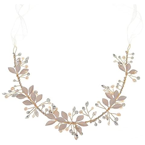 Sunshinesmile Bride Leaf Headband Elegant Wedding Headpiece Hair Pieces for Women Birthday Party Prom Hair Accessories Cover