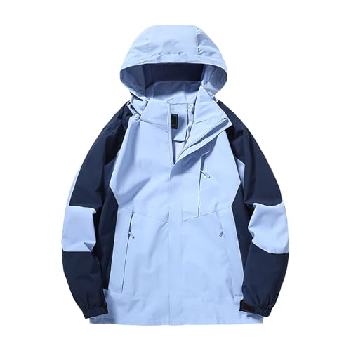 Rain Jacket for Men Waterproof Raincoat Lightweight Cargo Jackets Outdoor Windbreaker Stitching Contrast Color Coat