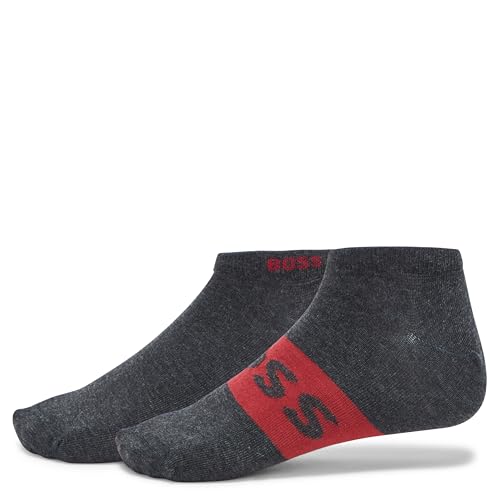 BOSS 2-Pack Solid Logo Cotton Ankle Socks, shadow grey, 7-13