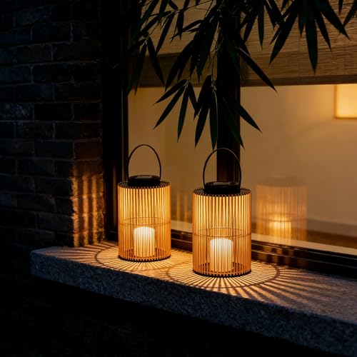 Solarlaterne 2er-Set, Boho Windlicht Outdoor - Wetterfeste Solar Lampe...