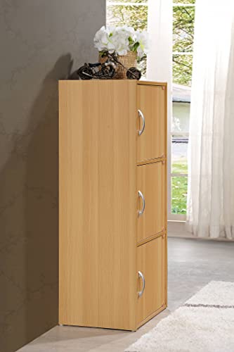 Hodedah 3 Door Bookcase Cabinet, Beech #TOP3