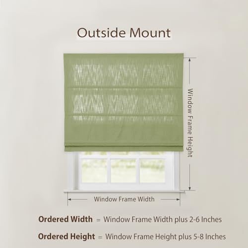 Image of TWOPAGES Isabella No Drill Cordless Roman Shade Linen Textured Cotton Roman Blind for Windows, Custom Made Room Darkening Blackout Roman Window Shade, Hardware Included, Green, 1 Piece