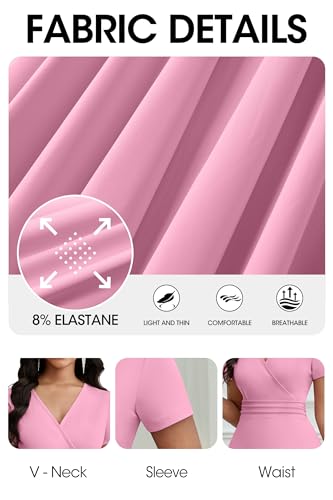 Image of CLOCOR Maxi Dress for Women Long Summer Short Sleeve Evening Formal V Neck A Line Dresses Wedding Guest Empire Waist Elegant