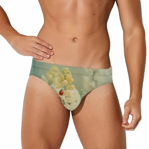 Ladybugs White Hyacinth Flower Mens Swim Briefs Quick Dry Swim Trunk Bikini Underwear Swimsuit M