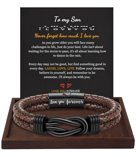 Gifts for Men Leather Bracelet Brown Braided Forever I Love You Gifts for Him Infinity Cuff Bracelets Birthday Gifts for Boyfriend Son Grandson Husband Dad Mens Fathers Day Gift