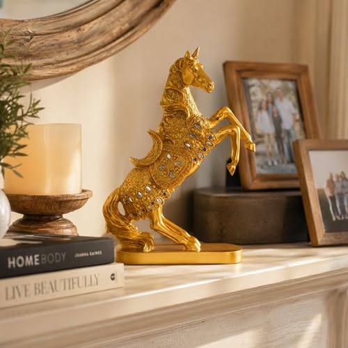 Estatua de caballo de resina dorada de 14.6 pulgadas miniatura 4
