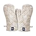Encasa XO Oven Gloves Heat Resistant | Microwave Cooking Mittens for Baking & Kitchen Use | 12x7 in | Cotton Utensil Holder - Chambray Fabric (Pack of 2, Beige)