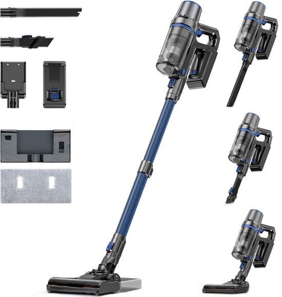 Olvy Draadloze Steelstofzuiger met Dweilfunctie – 2-in-1 Accu-Stofzuiger zonder Zak – 35.000 Pa Zuigkracht, 5 Standen – LED-Display – Lichtgewicht Stofzuiger met HEPA-Filter & Accessoires