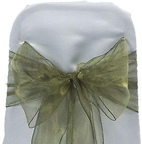 VDS Paquete de 50 unidades, color verde oliva, bandas de organza para silla de comedor de tul transparente, lazos para boda, cumpleaños, graduación,