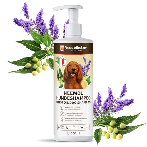 Veddelholzer 500 ml Natürliches Neemöl Hunde Shampoo sanfte Haut- & Fellpflege lindert Juckreiz gegen Flöhe Zecken & Milben Rückfettend & Feuchtigkeitsspendend für EIN glänzendes Fell