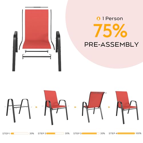 Image of Patio Chairs Set of 8, Stackable Outdoor Dining Chairs for All Weather Textilene Fabric & Metal Frame, Outdoor Chairs Set for Backyard Deck Garden