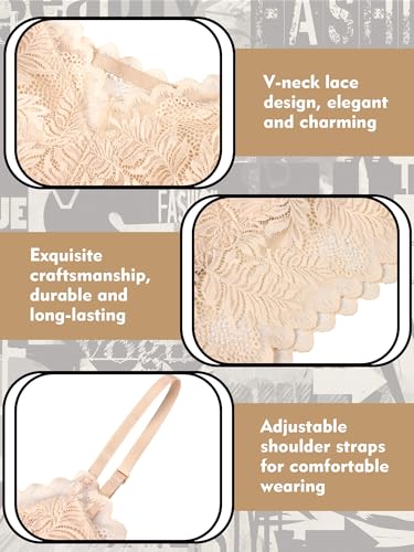 Geyoga 4 Pcs Lace Bralette for Women V Neck Lace Camisole Adjustable Spaghetti Strap Crop Top Half Top3