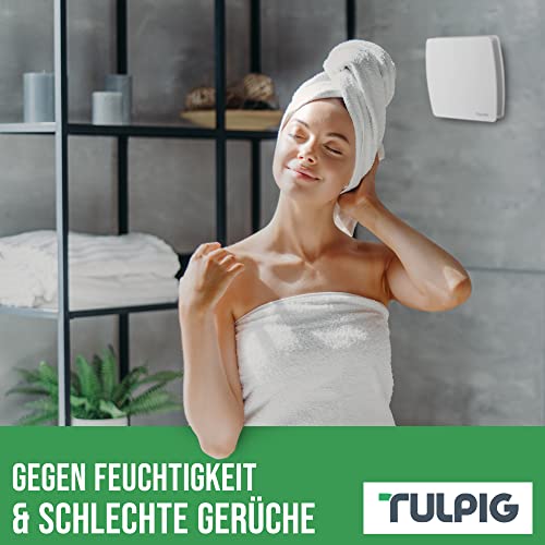 Tulpig Badlüfter 150mm - Geräuscharmer Badezimmerlüfter [34dB] - Badlüfter mit Feuchtigkeitssensor & Timerfunktion - Badlüfter mit Nachlauf für Wand-, Decken- & Fenstermontage