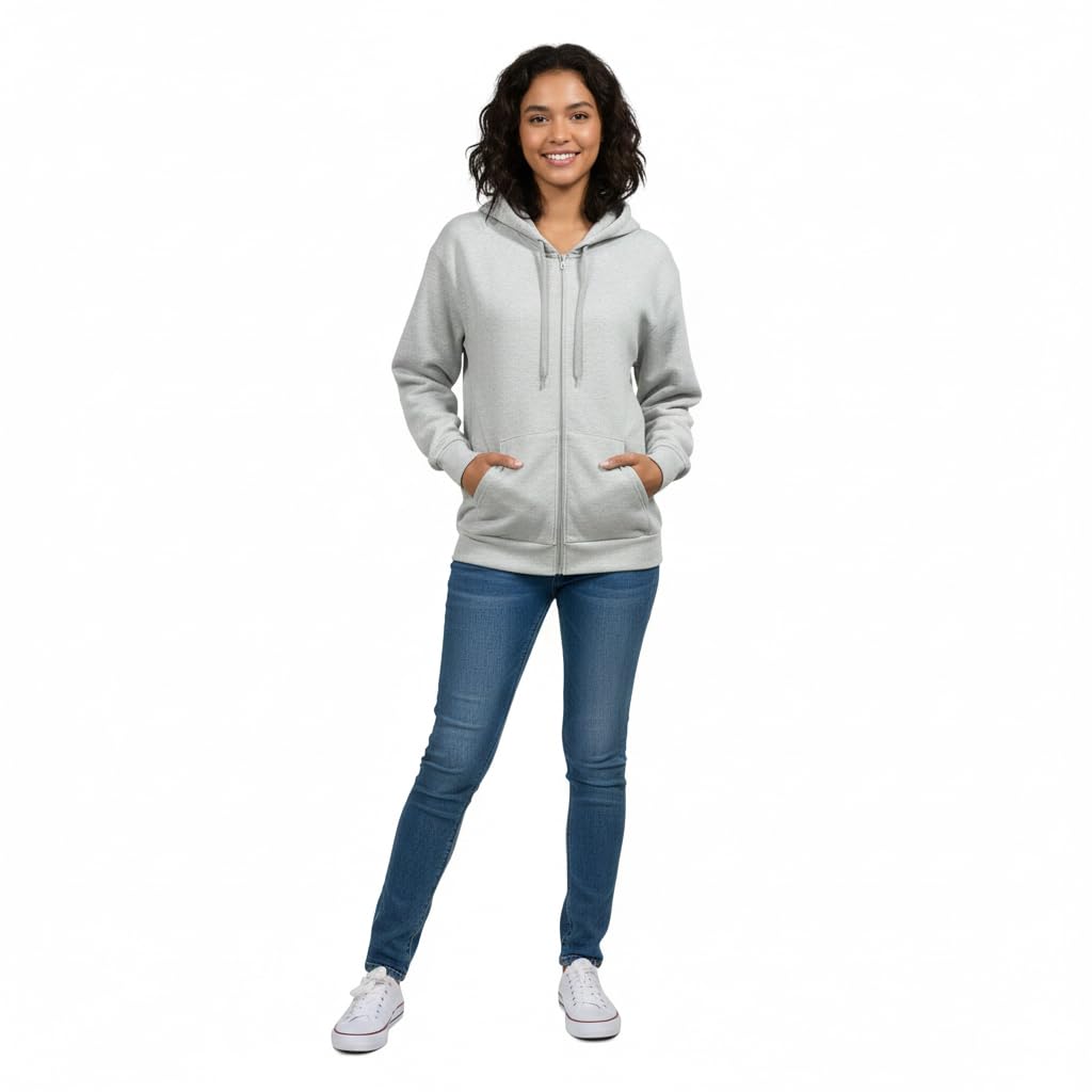 Women Grey Single Piece Zip Hoodie Sweatshirt with Hood and Pockets for Winter Wear Unisex Hoodie-picture-37