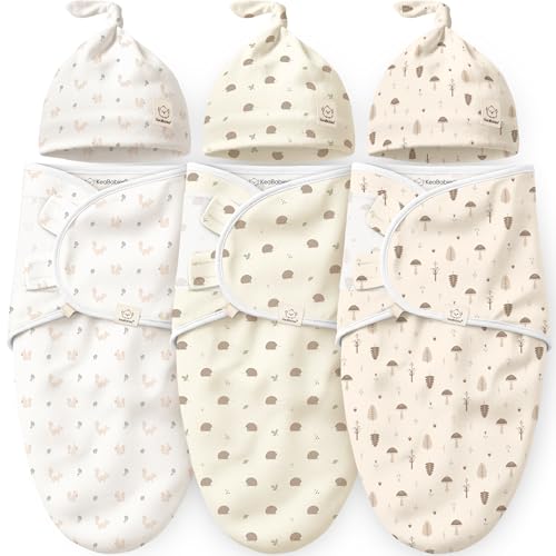 Image of KeaBabies 3-Pack Organic Swaddles for Newborns Girls, Boys with Hats - Soft Cotton Baby Sleep Sacks 0-3 Months,Breathable Baby Hats and Swaddles 0-3 Months,Newborn Essentials Must Haves(Nibbles/Bruce)