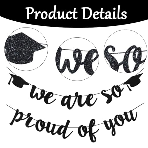 Graduation deko,Bachelor deko,HäNgende Dekoration für Graduierung,Congratulations Deko,Graduation Deko Glitzer Schwarz We Are So Proud of You,Schwarze Party Wimpelkette,für Abschlussfeier (Schwarz)