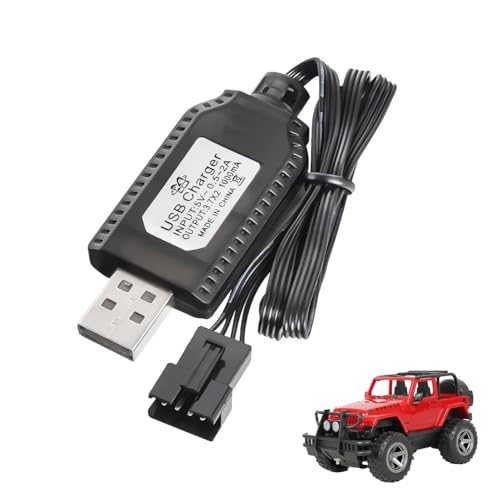 7.4V Plug Charger for Nicd or Nimh or Lipo Batteries,1000mA Sm-4P Fast Battery Charging Cable with Standard Tamiya Plug Connector Suitable for Trucks, Remote Control Cars, Plane (Sm-4P) (Black,1 Pcs)