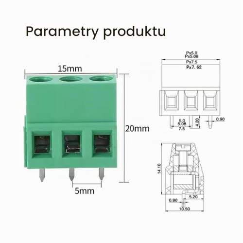25 sztuk listwy zacisków śrubowych do montażu na płytce PCB, 5,08 mm 2-pinowe / 5 mm 3-pinowe zaciski śrubowe złącza terminali do projektów Arduino DIY - w zestawie śrubokręt - Zielony