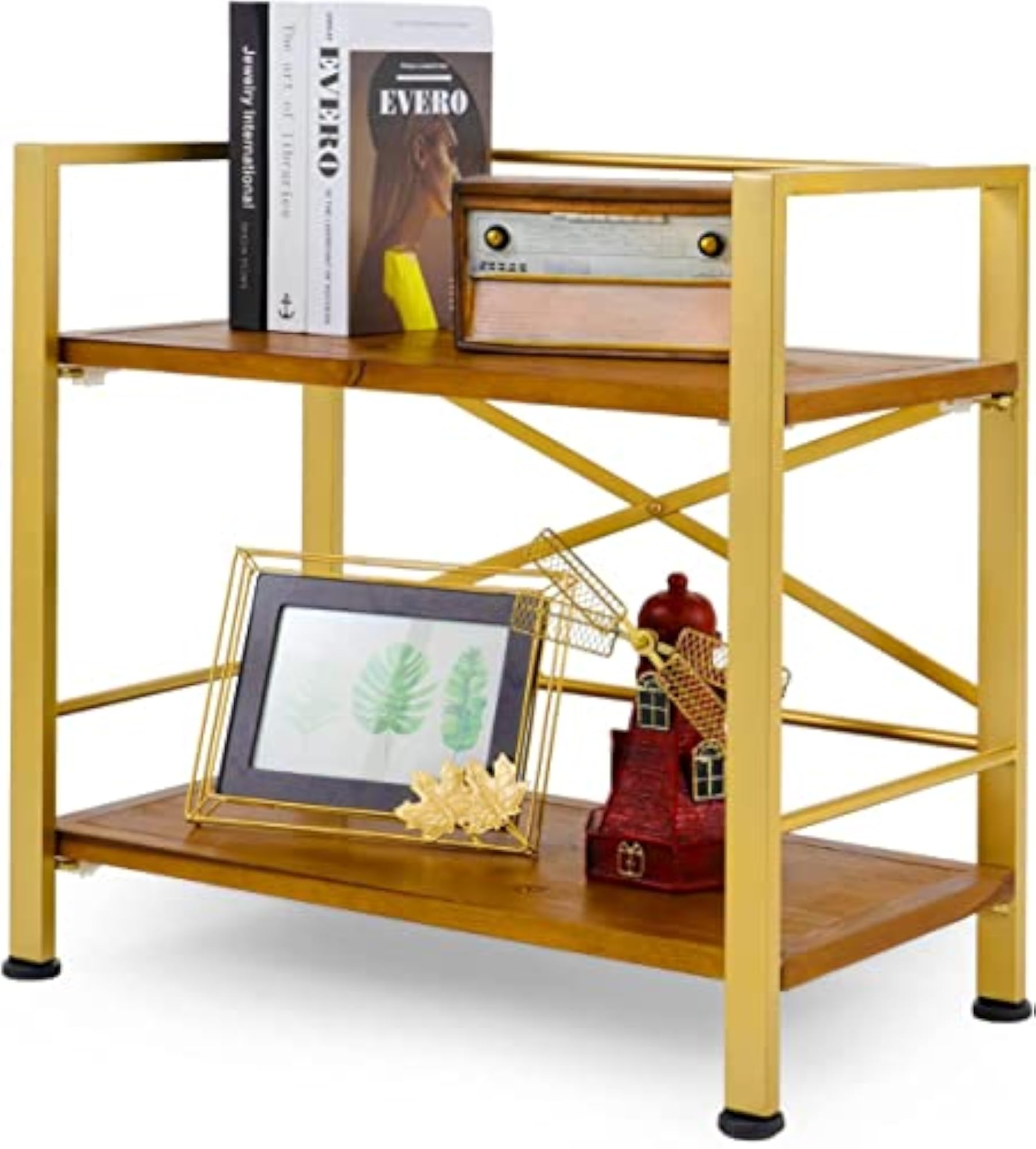 RW108 Style 2-Tier Vintage Bookshelf with Metal Shelves