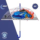 Parasol Przezroczysty Kopułowy Dzieci 3 4 5 Lat - Wiatroodporny z Odblaskowymi Detalami Chłopców i Dziewcząt - Długi Parasol Manualny System - Średnica 64 cm PERLETTI (Racing Car)
