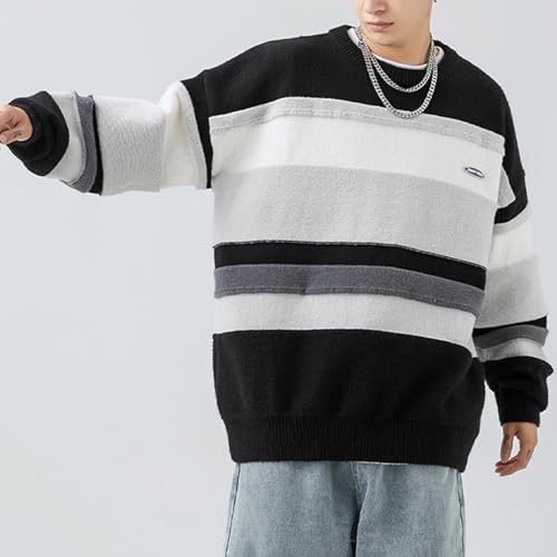 Pull rayé à col rond pour hommes style Harajuku décontracté