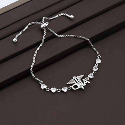 Image of CENWA Certified Nursing Assistant Bracelet CNA Charm CNA Caduceus Angel Bracelet Gifts for Nursing Student (CNA Bracelet S)
