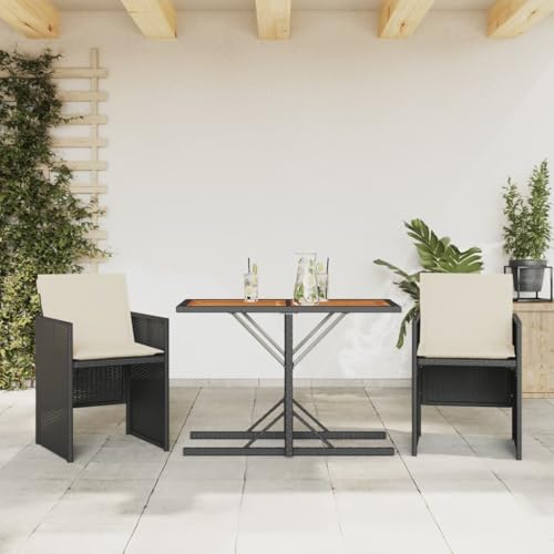 Xichuzi Mesita y sillas con Cojines 3 Piezas ratán sintético Negro, Set Exterior Jardin, Conjunto Mesa Y Sillas Terraza, Jardin Muebles Exterior Terraza   365068
