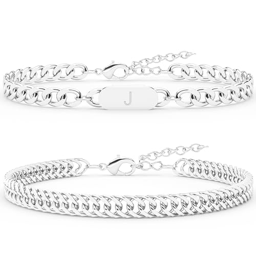 Pulsera cubana con letra inicial 2PCS acero inoxidable miniatura 1