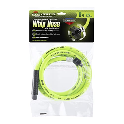 Flexzilla Swivel Whip Air Hose, 3/8 In. X 6 Ft. (1/4" Mnpt Ball Swivel X 1/4" Fnpt Ends), Heavy Duty, Lightweight, Hybrid, Zillagreen - Hfz3806Yw2B #TOP1