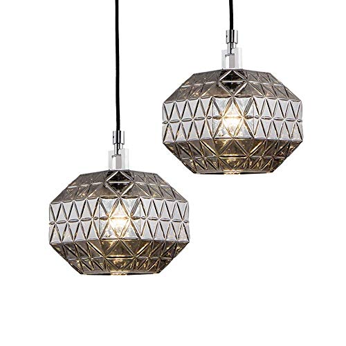 Lustre LED suspension verre gris fumée E27 luminaire nordique chambre hôtel