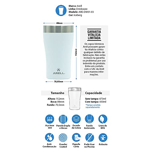 Copo térmico de cerveja ARELL|500ml com fundo transparente e escudo de cobre