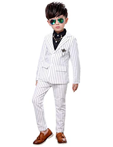 Costume deux pièces à rayures garçon en tissu premium avec veste cintrée et pantalon