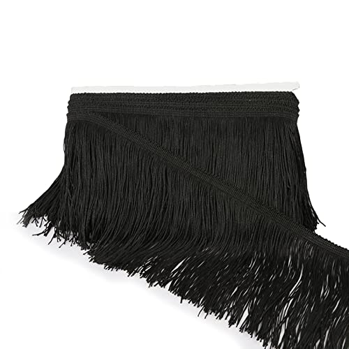 HedongHexi Chainette Fringe Trim 5 Yard x 4 Inches Fabric Trims Tassel Sewing for DIY Decoration Clothes Accessories Latin Wedding Dress (Black, 4