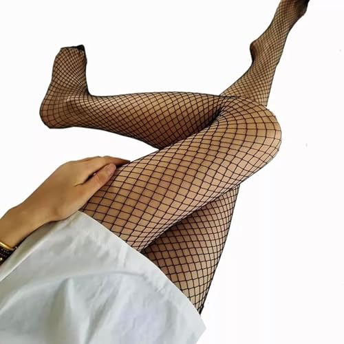 Image of OKU 1 Black Fish net Stockings for Women | Women's High Waist Flower Patterned Tights Legging | Mesh Fishnets Sheer Top Footed Tights Fit All | Gift for her