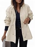 Tankaneo Womens Oversized Trench Coat Mid Length Snap Button Fall Jacket Windproof Outerwear with Drawstring