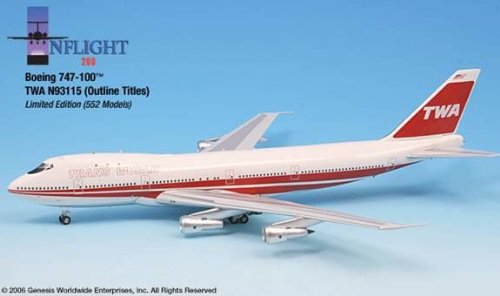 InFlight200 Boeing 747-100 TWA N93115 (Outline Titles) Model Airplane