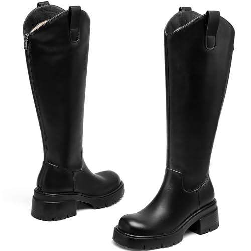 Knee High Boots for Women 2.5 Inch Heel Round Toe Chunky Block Platform Boots with Rear Zipper Tall Fall Boots for Everyday Casual Dress Wear3