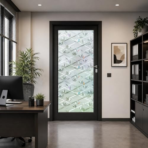 Image of CVANU Leaves & Bamboo Frosted Privacy Window Film, Self Adhesive Waterproof Vinyl Sticker for Glass Doors, Windows, Bathroom & Office Use (12 x 36 Inch)