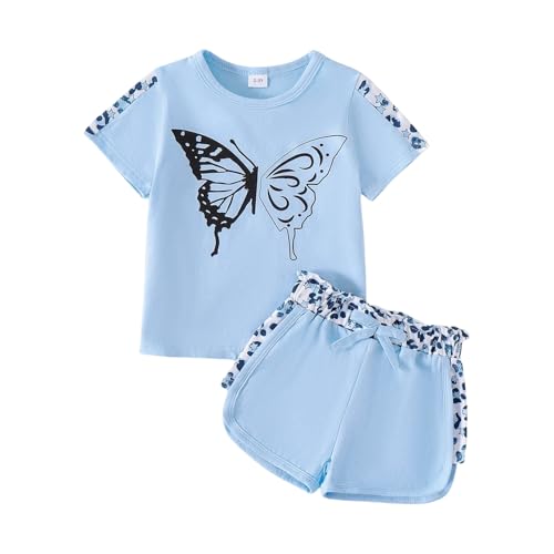 Image of Toddler Girl Clothes Kids Summer Outfits Short Sleeve Leopard-Print T-Shirt and Shorts 2 Piece Set 2-8 Years
