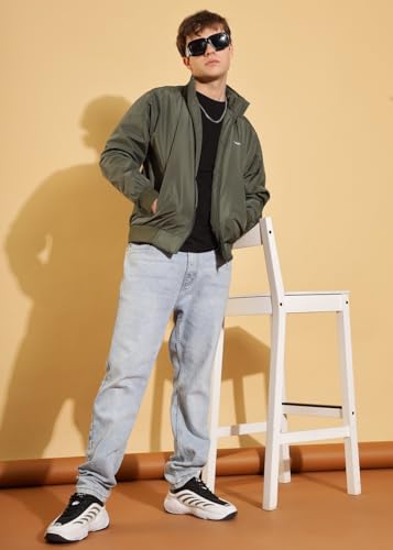 Image of Dollar Men's Polyester Solid Windcheater Jacket With Zipper Pockets
