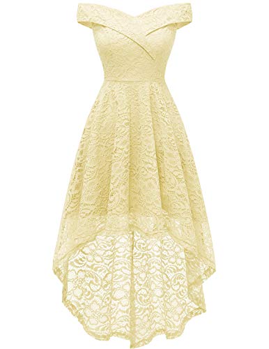 Homrain Women s Floral Lace Cocktail Prom Dress Off Shoulder High Low Homecoming Wedding Party Dress Yellow S