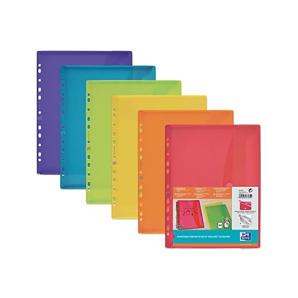 Oxford Dokumenten-Mappen A4, Taschen mit Klett-Verschluss, zum Abheften, sortiert, Mehrfarbig, 6er Pack & Limit… – Bild 3