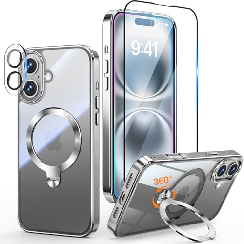 Coque iPhone 16 MagSafe antichoc transparente protection écran objectif support 360