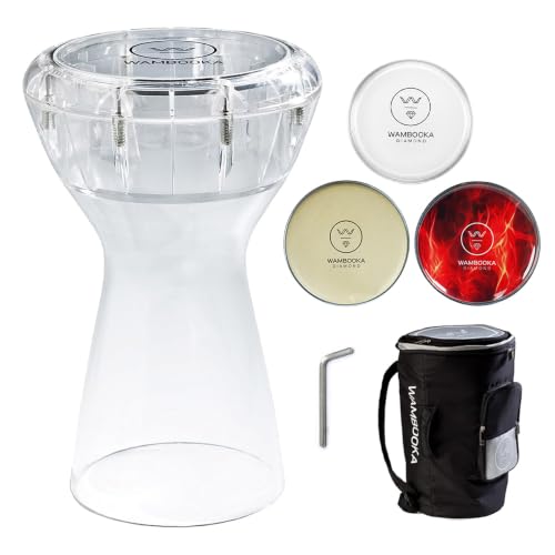 Image of DRSK-SET875 Touring Series Diamond Wet & Dry Darbuka Combo | 8.75 inch Head with 3 Replacement Skins (Transparent, Red Lava & Camel Race) | Includes Bag, Allen Key & Learning Course | Clear