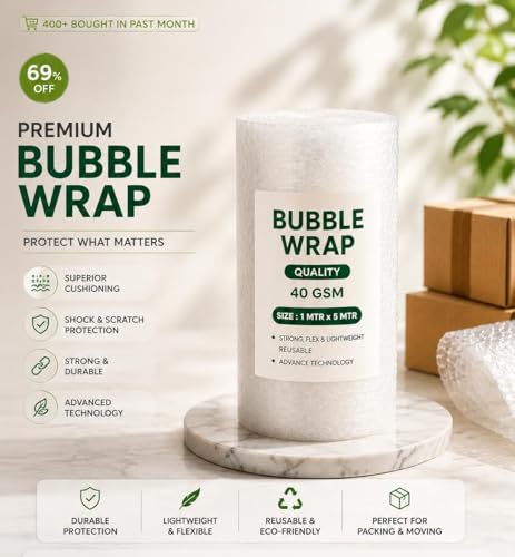 Image of Air Bubble Wrap Roll 5 meter | 55 Gsm 50cm wide Protective Cushioning Wrap for Packaging & Moving | Lightweight Bubble Packaging Roll for Fragile Items, Glassware, & Shipping (5meter)