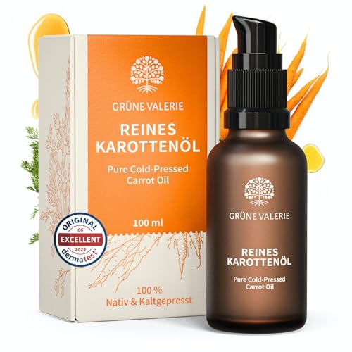 Grüne Valerie Reines Karottenöl 100 ml Kaltgepresstes natives Gesichtsöl aus Karottenwurzeln Für natürliche Hautpflege & leicht getönten Teint