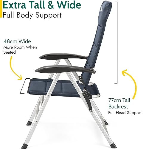Trail Reclining Camping Chair Folding Aluminium Recliner Sponge Padded (Black & Blue) - Image 5